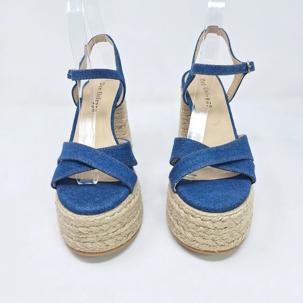 Dee Ocleppo Gaga Mayory Denim Platform Buckle Sandal Braided - Picture 3 of 10
